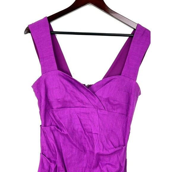 Artelier Nicole Miller Dress Women 12 Linen Purple Surplice Ruched Bodycon Tank - Picture 6 of 12